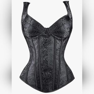 Underwire Embossed Satin Black Corset Top